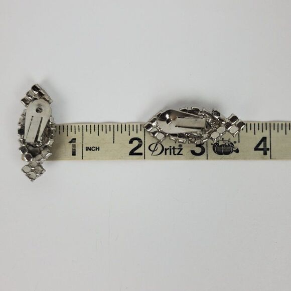 Vintage Clear Crystal Rhinestone Glass Statement Silver Tone Clip On Earrings - Picture 8 of 10